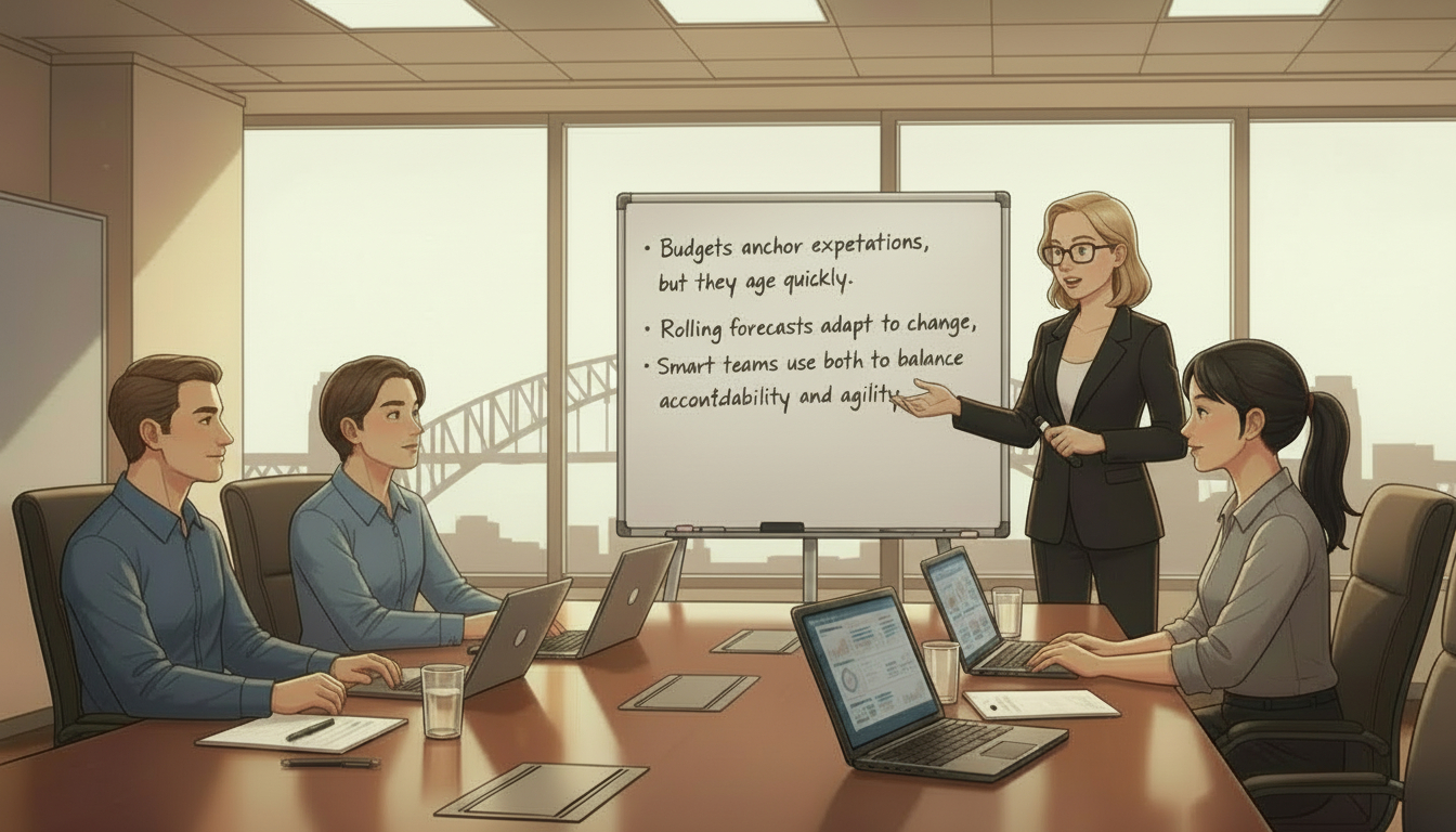 Modern FP&A dashboard summarising revenue, margin, and forecast