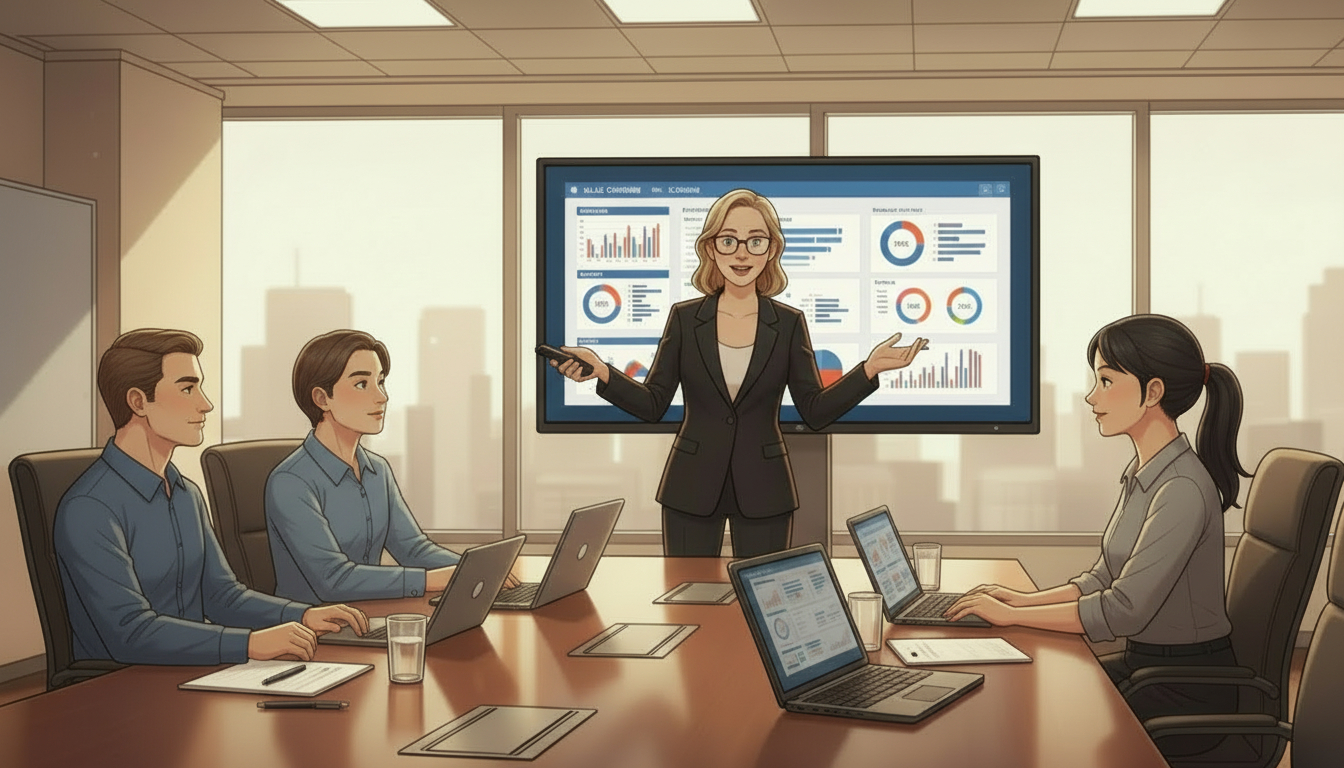 Modern FP&A dashboard summarising revenue, margin, and forecast